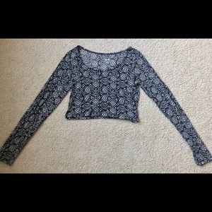 Long Sleeve Tribal Print Crop Top